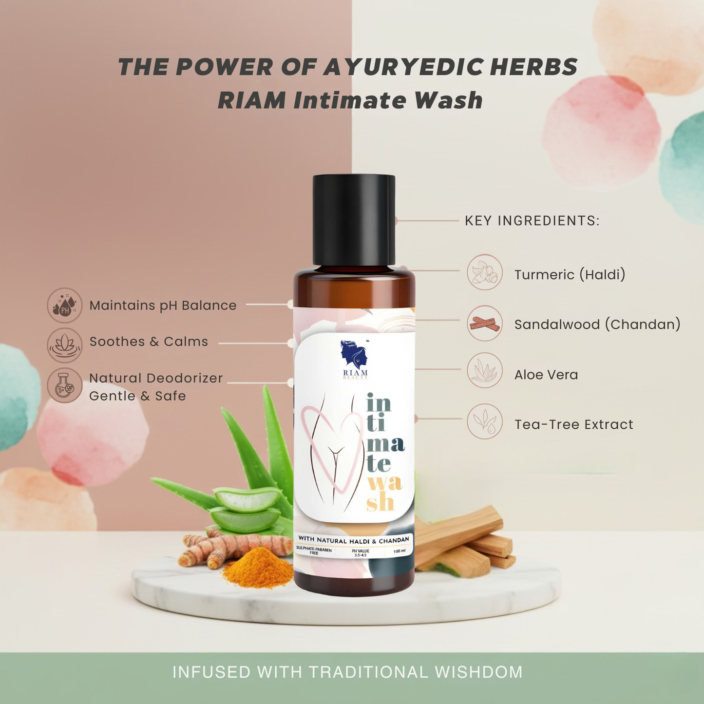 Haldi Chandan Intimate Wash for Women | pH Balanced Ayurvedic Feminine Hygiene